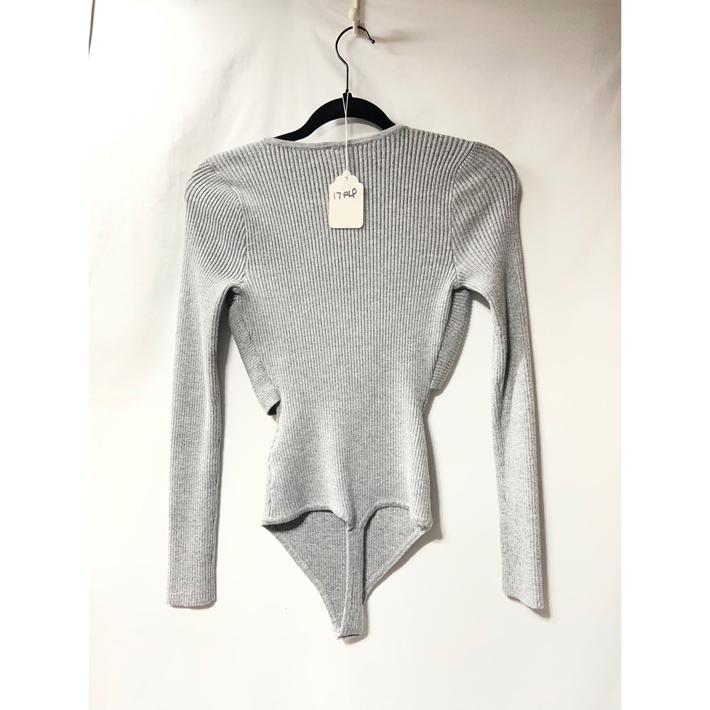 Abercrombie & Fitch Soft AF Ribbed Wrap Cutout Bodysuit Grey Small Long Sleeve - Picture 3 of 3